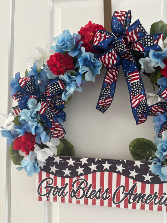 4th July Memorial God Bless America Patriotic Front Door Wreath