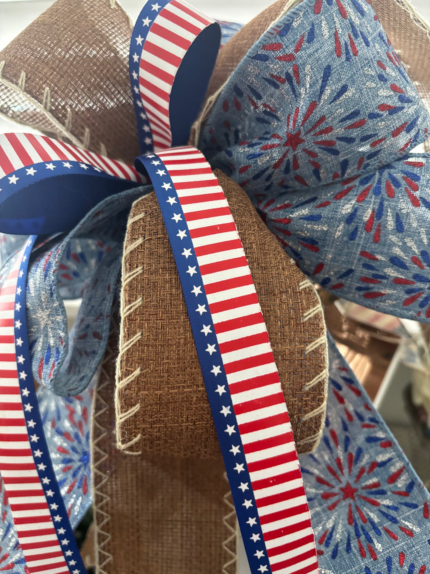 Patriotic 4th Of July Bow Wreath DIY Lantern 250 America Celebration Handmade Wired Ready For Party Large Size Multi Ribbons