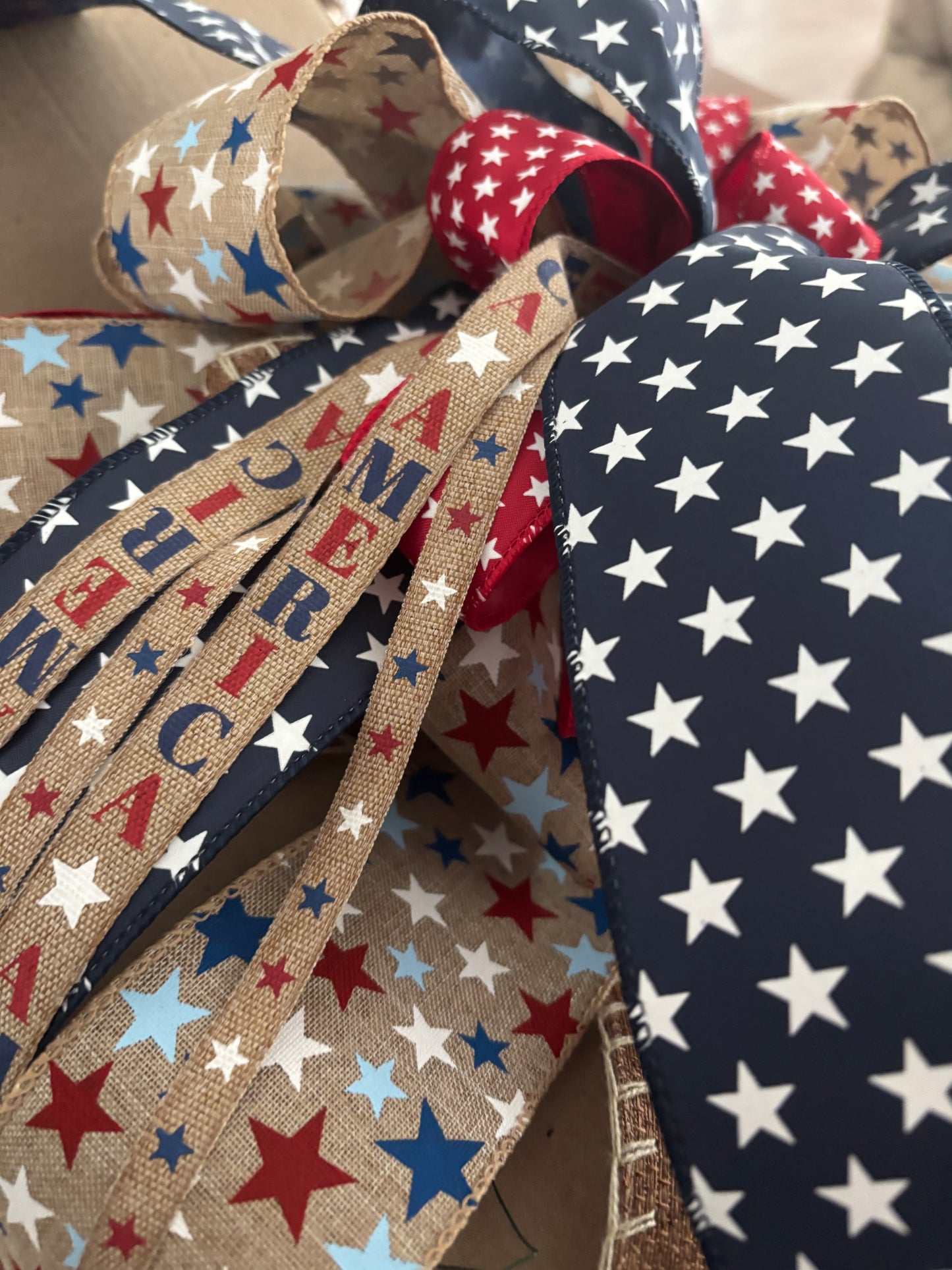 Patriotic Americana 250th XL Bow Handmade USA Multi Colored Ribbon Wired Bow Our 250th Birthday Bow