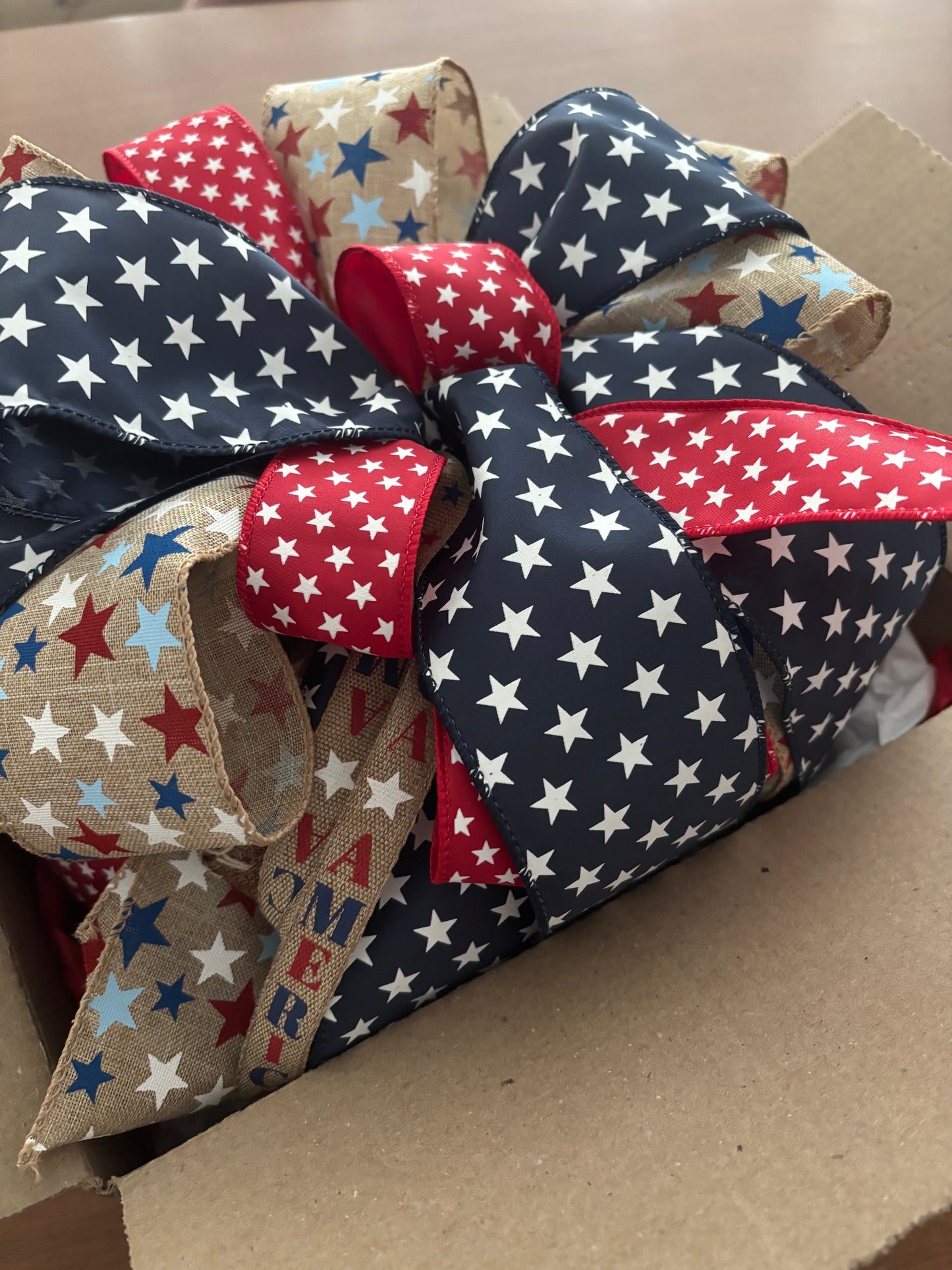 Patriotic Americana 250th XL Bow Handmade USA Multi Colored Ribbon Wired Bow Our 250th Birthday Bow